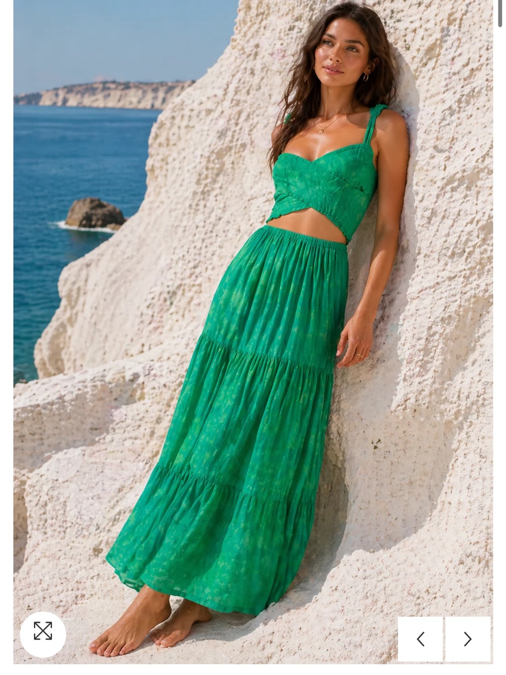 Waverly Green Two-Piece Maxi Set - Cropped Tie-Shoulder Top & Flowing Skirt